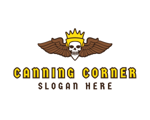 Skull Crown Wing logo design