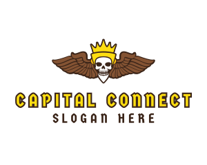 Skull Crown Wing logo design