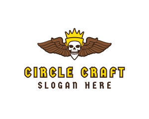 Skull Crown Wing logo design