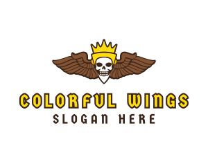 Skull Crown Wing logo design