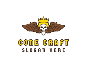 Skull Crown Wing logo design