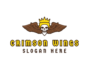 Skull Crown Wing logo design