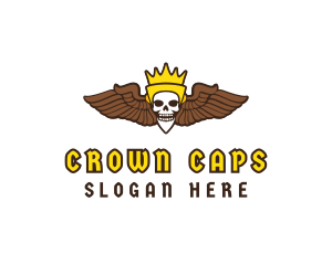 Skull Crown Wing logo design