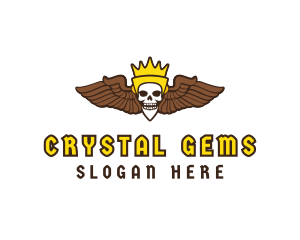 Skull Crown Wing logo design