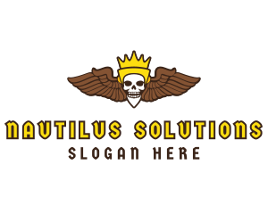 Skull Crown Wing logo design