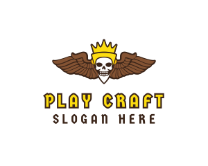 Skull Crown Wing logo design