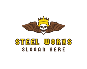 Skull Crown Wing logo design