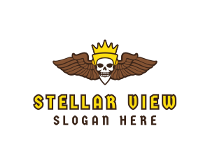 Skull Crown Wing logo design