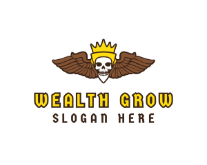 Skull Crown Wing logo design