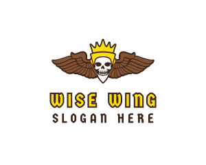 Skull Crown Wing logo design