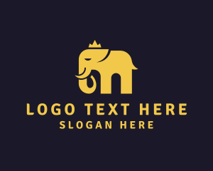 Gold - Crown Elephant Animal logo design