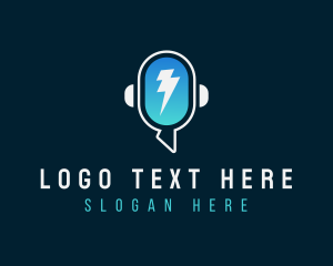 Podcaster - Flash Lightning Podcast Mic logo design