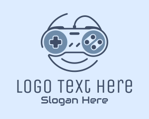 Controller - Blue Monoline Gamepad Smile logo design