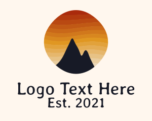 Hiking - Sunset Stripe Mountain Peak logo design