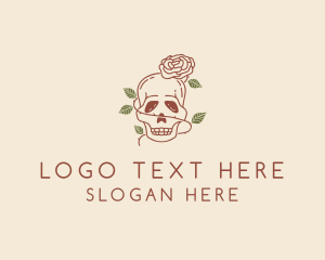 Handdrawn - Skull Flower Vine logo design