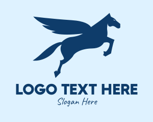 Horse - Blue Flying Pegasus logo design