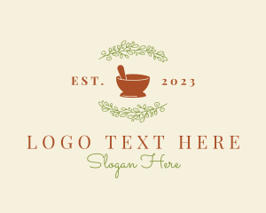 Cafe - Organic Leaf Mortar Pestle logo design