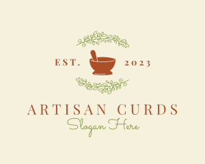 Organic Leaf Mortar Pestle logo design