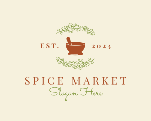 Organic Leaf Mortar Pestle logo design