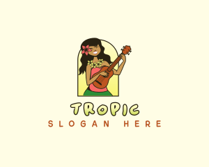 Ukelele Hawaiian Girl logo design