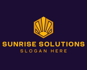 Day - Sunrise Solar Hexagon logo design