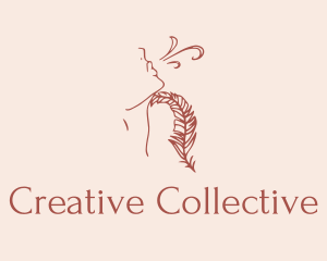 Woman Feather Line Art  logo design