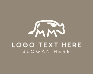 Blue Bull - Cow Animal Letter MM logo design