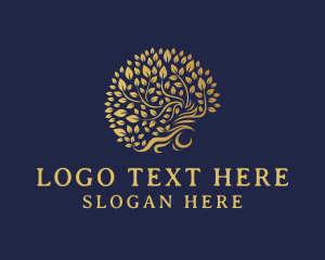Leaves - Gold Eco Tree logo design