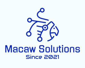 Macaw - Digital Blue Parrot logo design