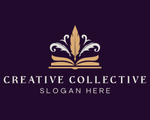 Feather Quill Pen Book logo design