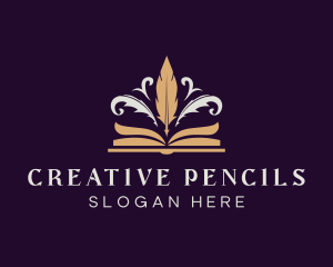 Feather Quill Pen Book logo design