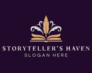 Novelist - Feather Quill Pen Book logo design