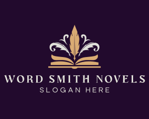 Novelist - Feather Quill Pen Book logo design