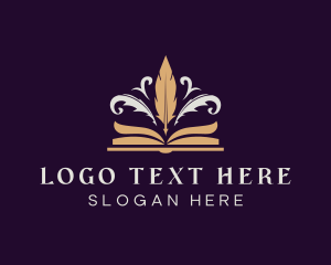 Feather - Feather Quill Pen Book logo design