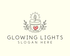 Candle Heart Glow Light logo design
