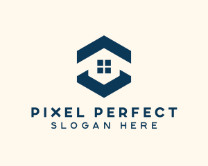 Blue House Hexagon Realtor logo design