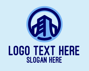 Design Studio - Blue Building Emblem logo design