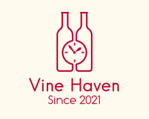 Clock Wine Bottle logo design