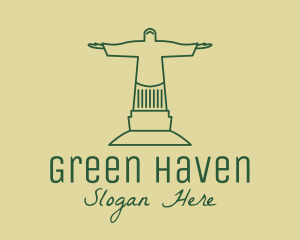Green Christian Statue  logo design