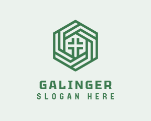 Pastoral - Green Hexagon Cross logo design