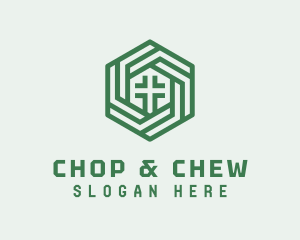 Fellowship - Green Hexagon Cross logo design