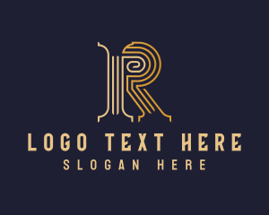 Gold - Golden Pillar Letter R logo design