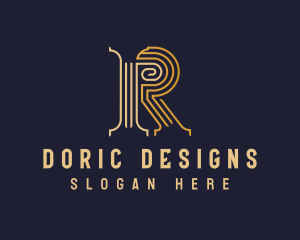 Doric - Golden Pillar Letter R logo design