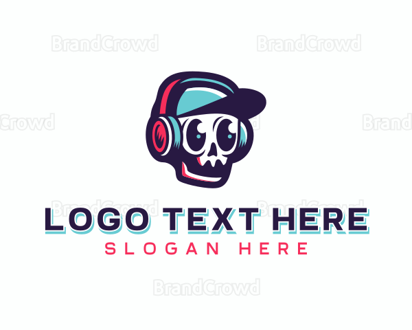 Musician Skull Disc Jockey Logo