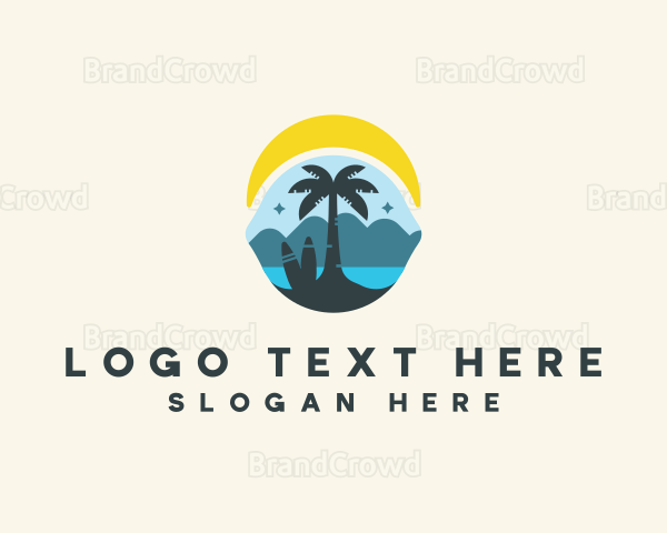 Surfing Beach Tree Logo