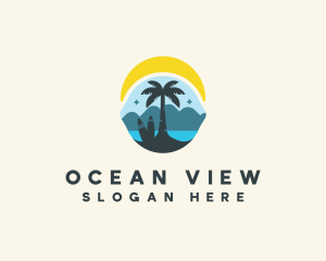 Surfing Beach Tree logo design