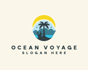 Surfing Beach Tree logo design