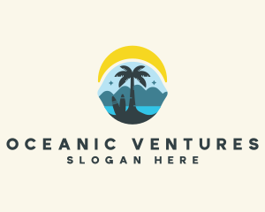 Surfing Beach Tree logo design