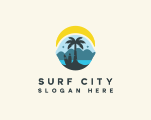 Surfing Beach Tree logo design