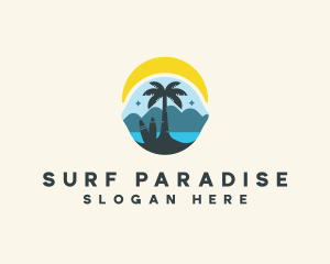 Surfing Beach Tree logo design